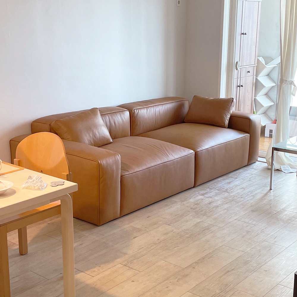 PH1 이태리 내추럴 통가죽 천연면피 소가죽 전체가죽 모듈소파 (모듈 A) 빈티지가죽 블랙 브라운