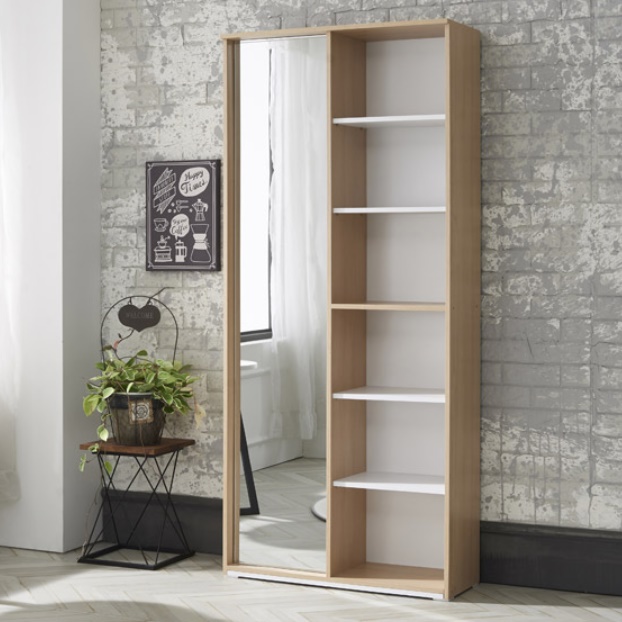 6단 전신 거울 수납장 800 안방수납장 거실 악세사리 가방 진열장 그레이 블랙 원목장 1800