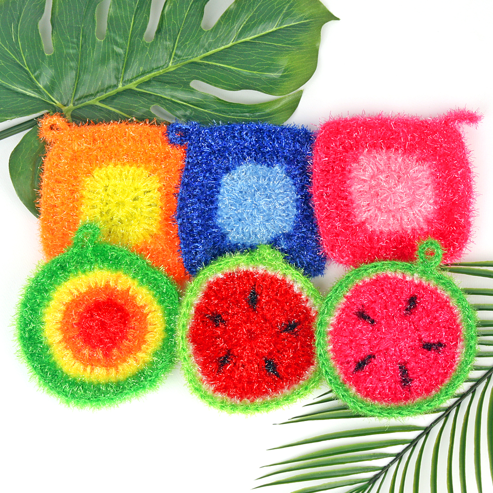 크린리빙 아크릴 수세미 사각형 원형 수박 키위 핸드메이드