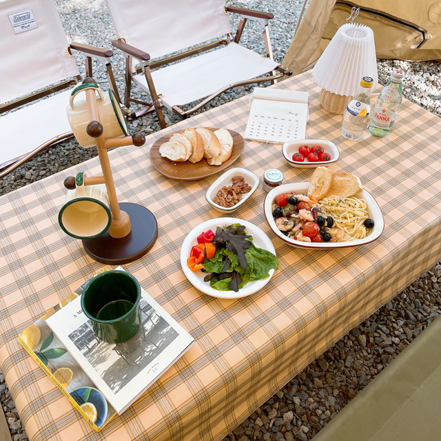 모어체크 식탁보 테이블보 크리스마스 4인6인 원형 사각 집들이 핑크베이지 95X110