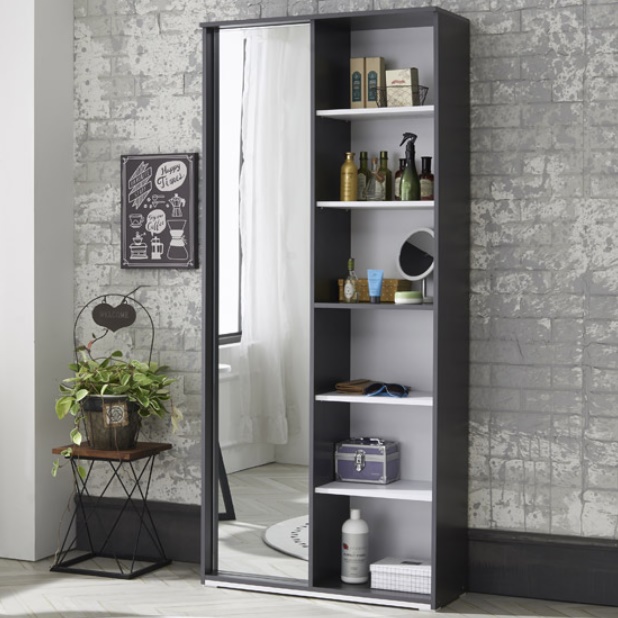 6단 전신 거울 수납장 800 안방수납장 거실 악세사리 가방 진열장 그레이 블랙 원목장 1800