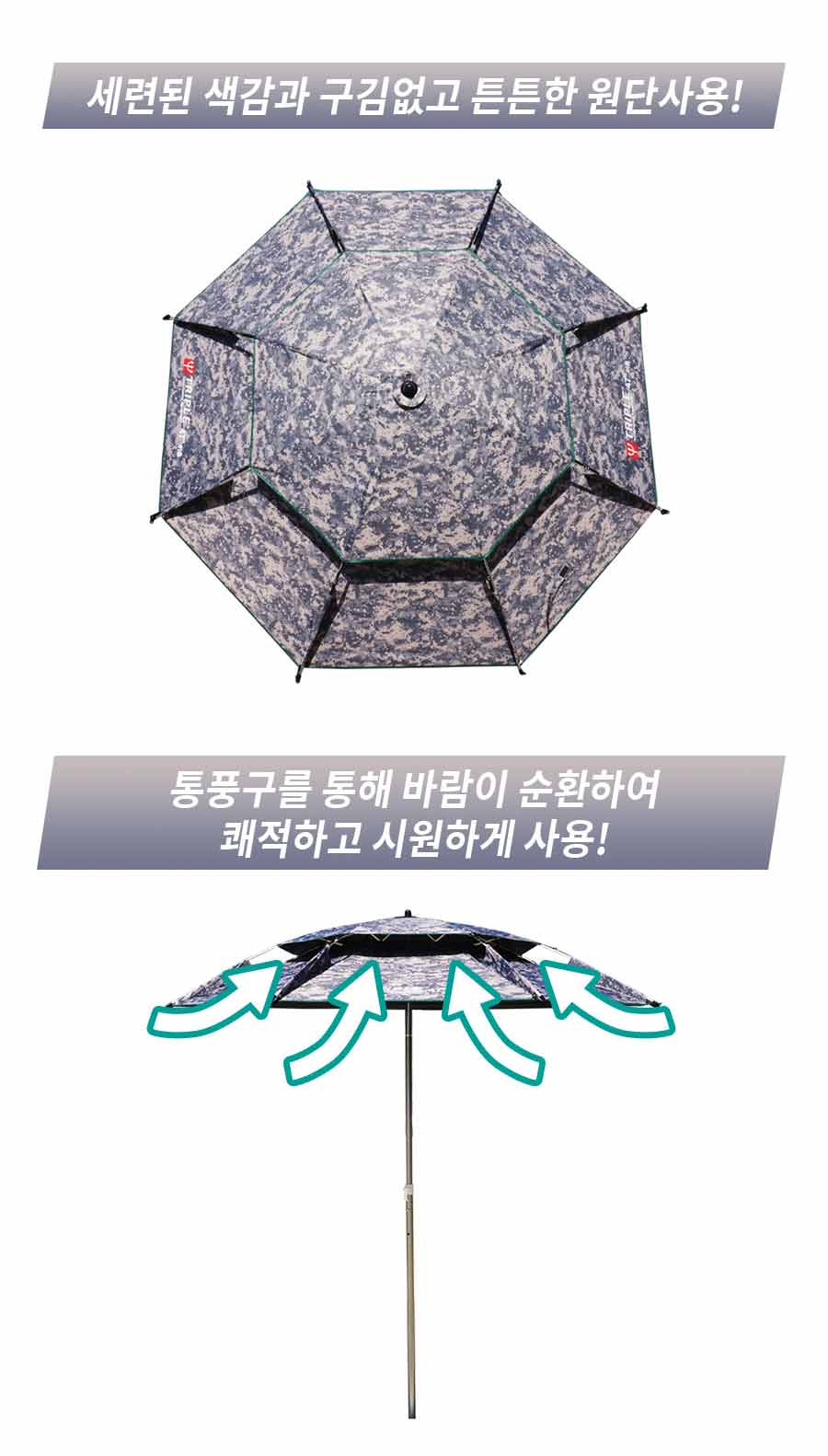 트리플 2단 낚시 원투 캠핑 민물 노지 파라솔 밀리터리 해수욕장 여름 파라솔 119cm - 상세 이미지 3