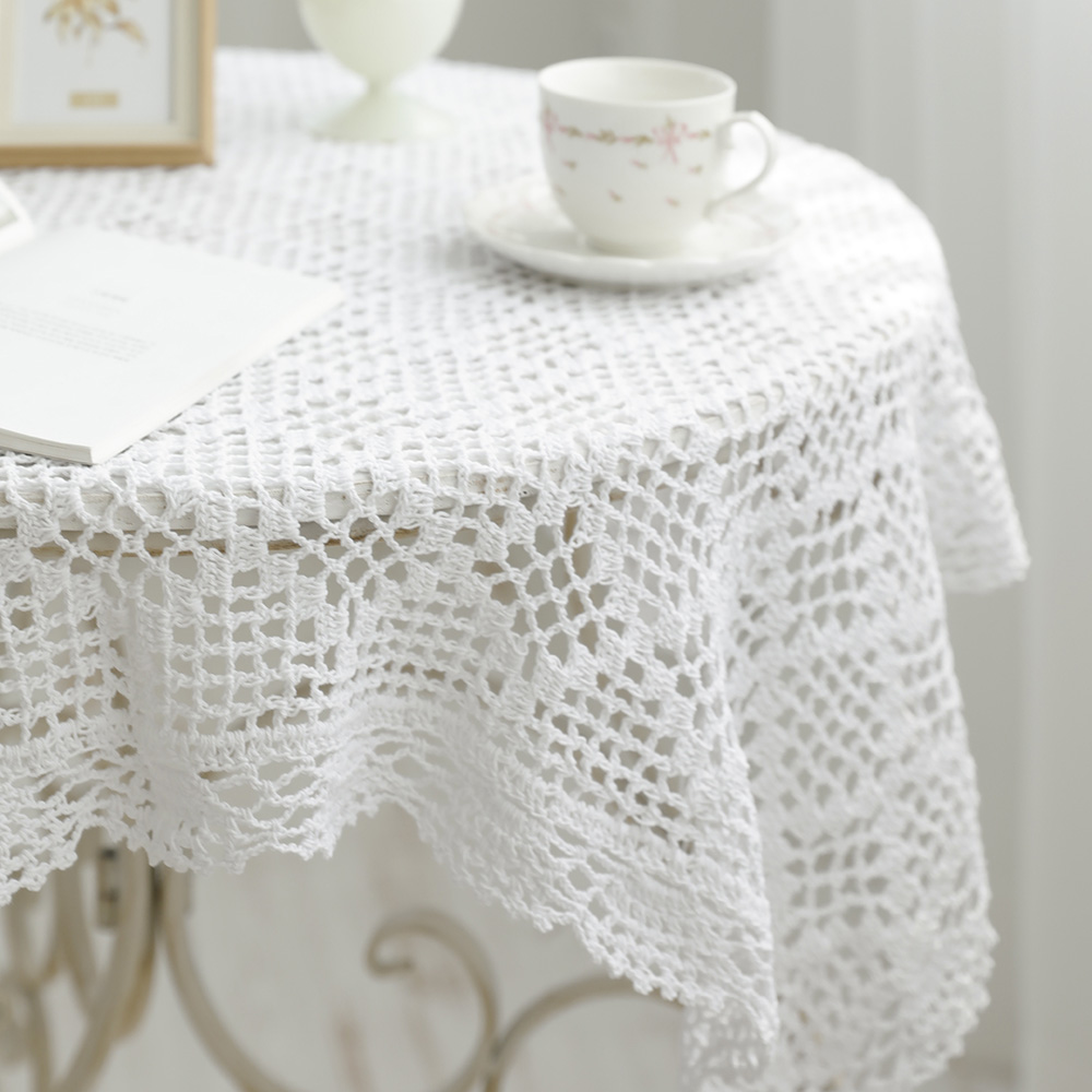 코지 사각 크로쉐 뜨개 레이스 다용도 매트 받침 덮개 테이블보 S