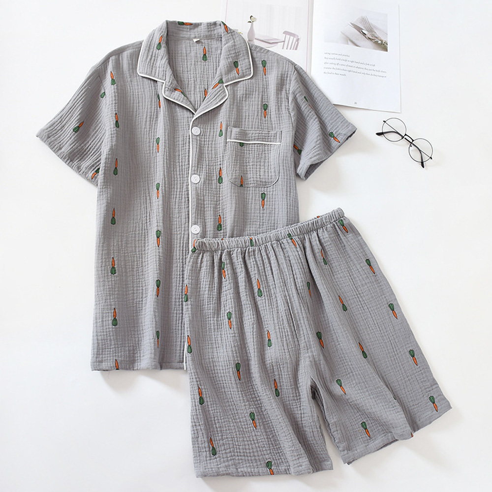 순면 반팔 여름 잠옷 세트 커플 홈웨어 - 상세 이미지 5