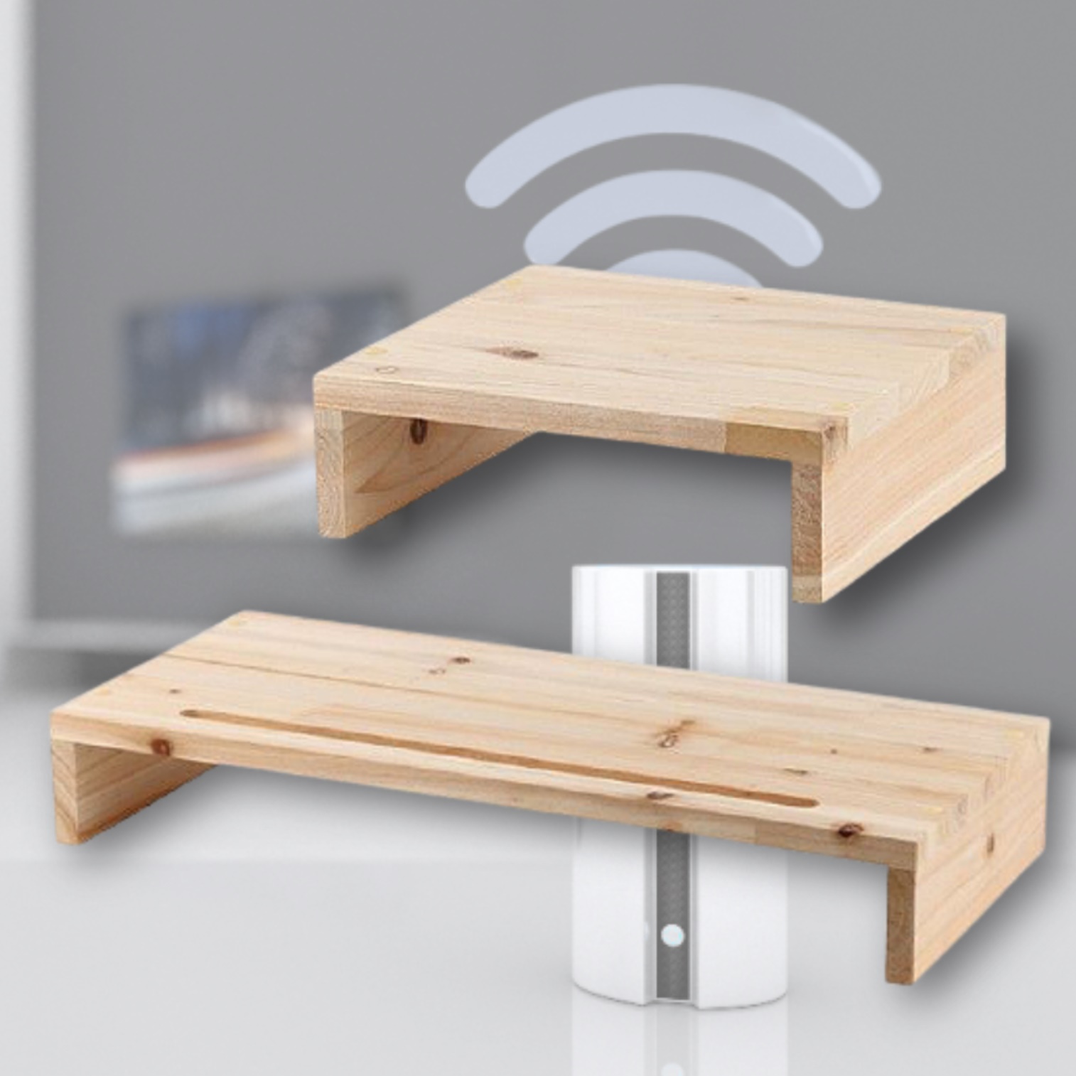 삼나무 원목 ㄷ자선반 셋탑박스선반 공유기선반 폭좁은 미니 와이파이 편백나무 받침대 80 - 상품 이미지