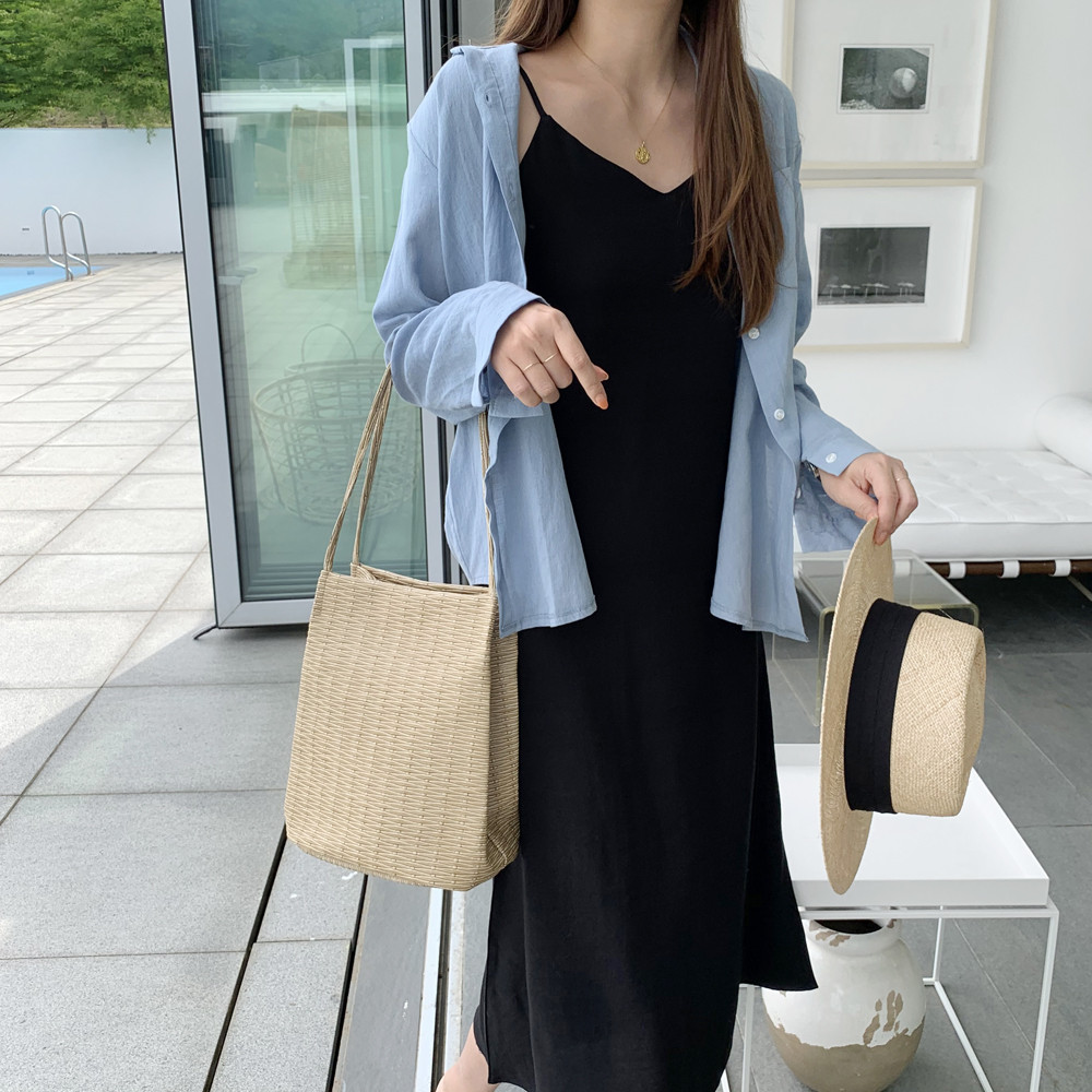 루즈핏 끈 나시 롱 원피스 여성 여름 린넨 원피스 레이어드 뷔스티에원피스 휴양지 바캉스룩