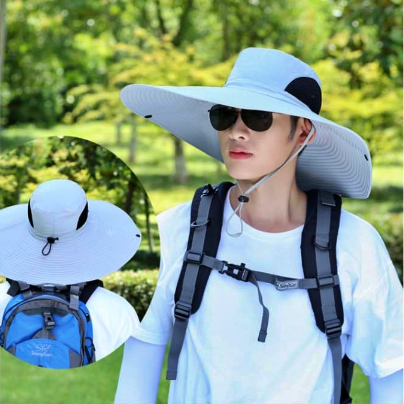 여행용 남성 와이드 챙 휴가 모자 캠핑용모자 캠핑 정글모자 남자 여름 넓은 사파리 벌초 - 상품 이미지