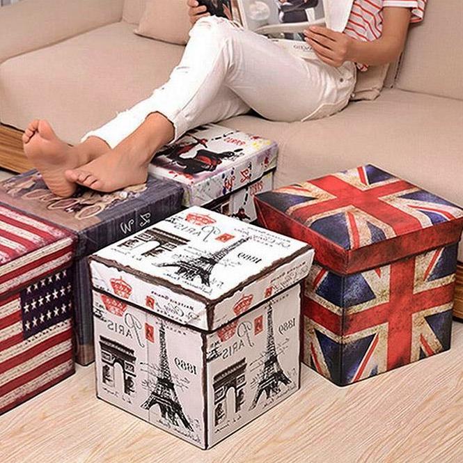 유니온 잭 유니언 영국 국기 수납 낮은 의자 쇼파발받침 작은의자 박스의자 침대 스툴