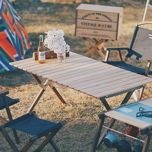 빈티지큐브 와이엔 캠핑 우드 롤 테이블
