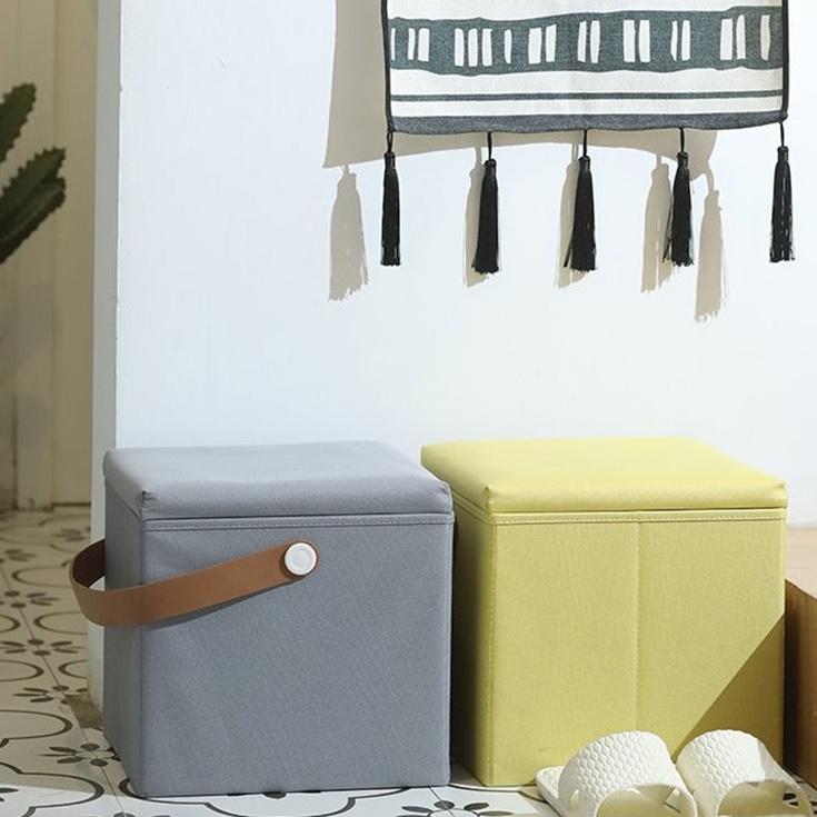 수납 손잡이 낮은 의자 쇼파발받침 작은의자 박스의자 접이식 등받이 없는 침대 스툴