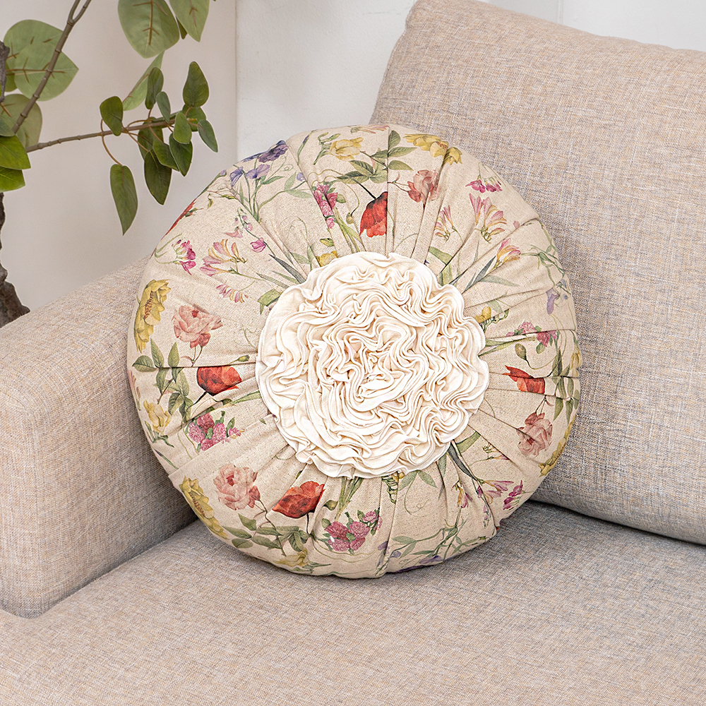 마벨로제 플라워 린넨 프릴 쿠션커버 쿠션 반달 40x45