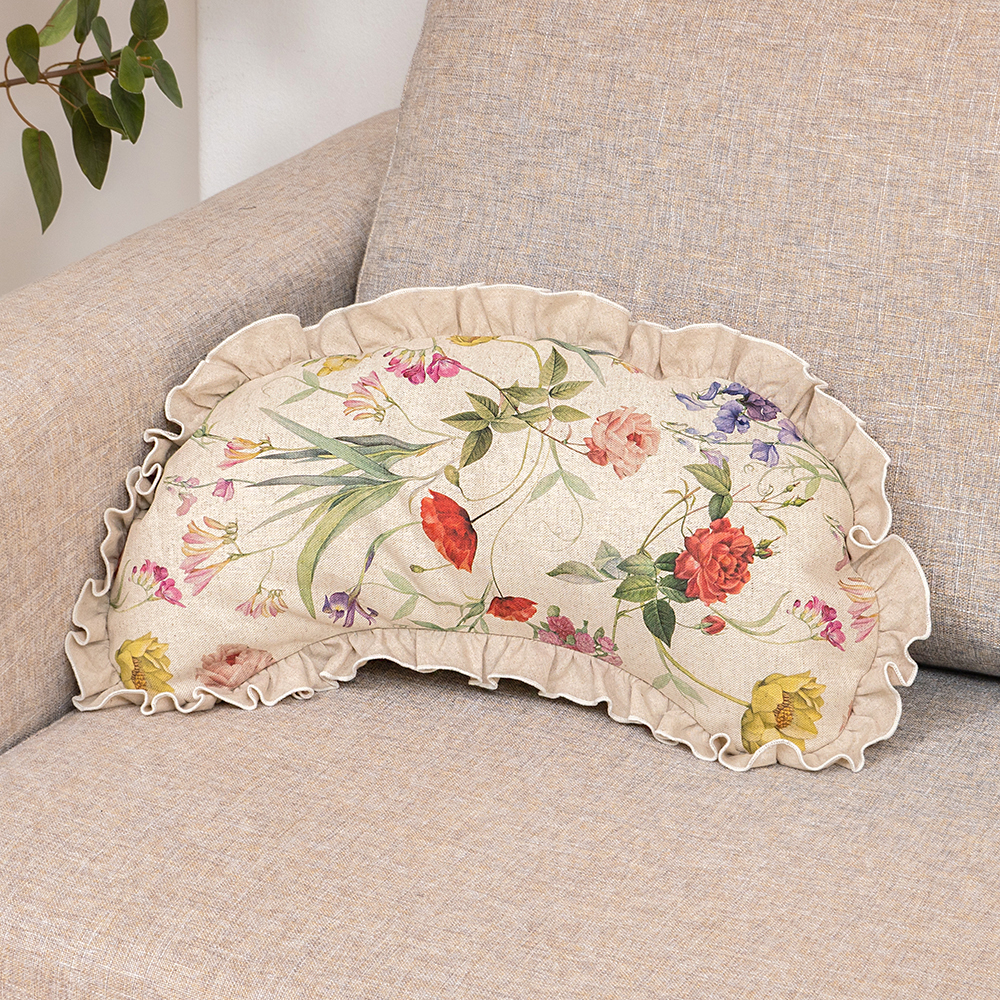 마벨로제 플라워 린넨 프릴 쿠션커버 쿠션 반달 40x45