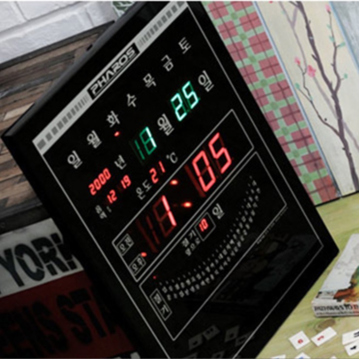 거실 LED 사각 벽 시계 큰 벽시계 대형 얇은 온도 날짜 음력 개업 레트로 집들이시계 - 상품 이미지