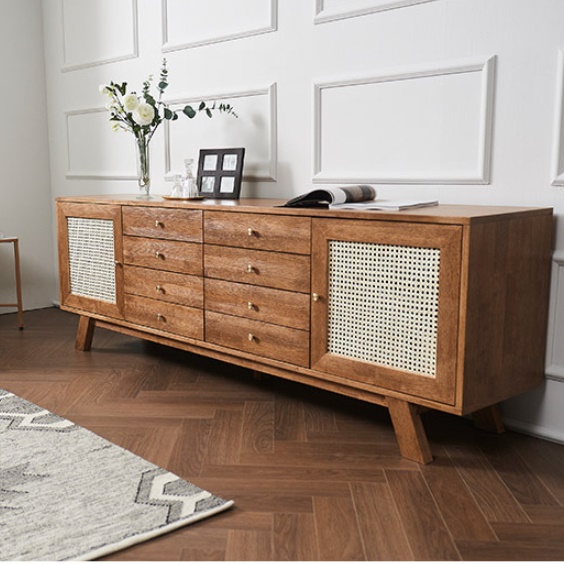 75인치 티비 거실장 2000 라탄 안방 티비장 앤틱 키높은거실장 원목거실 tv 장식장 큰