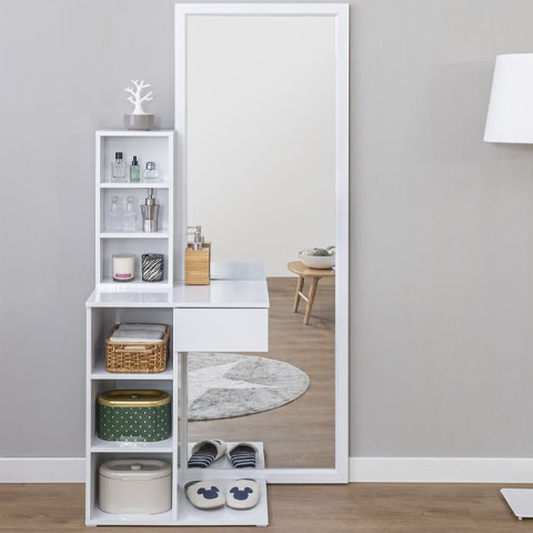 입식미니화장대 전신거울 화장대 수납 서랍형 원룸 스탠딩 폭좁은 높은 작은 연예인 600