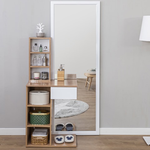 입식미니화장대 전신거울 화장대 수납 서랍형 원룸 스탠딩 폭좁은 높은 작은 연예인 600