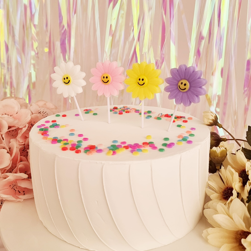 데썸파티 데이지 스마일 꽃 초 케잌 색깔 생일 파티 초 4개입 - 상세 이미지 2