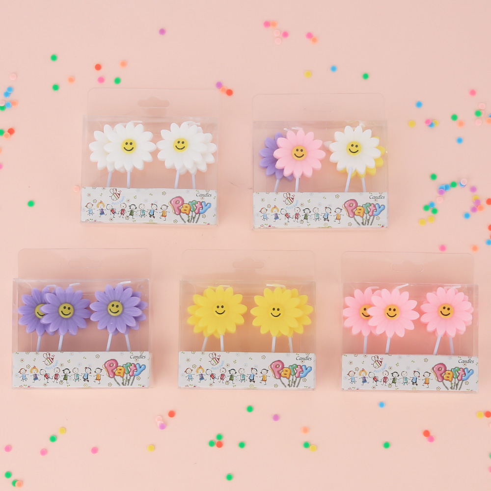 데썸파티 데이지 스마일 꽃 초 케잌 색깔 생일 파티 초 4개입 - 상품 이미지