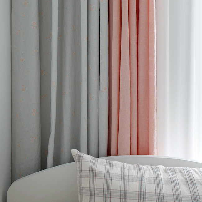 꽃무늬 빈티지 맞춤제작 아이방 린넨 커튼-블루 여아 남아 핀형 봉형