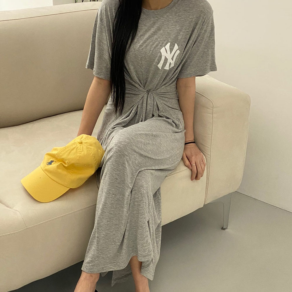 오버무드 여름 빅사이즈  텐셀 꼬임 로고 트레이닝 맥시롱 원피스 3color - 상세 이미지 2