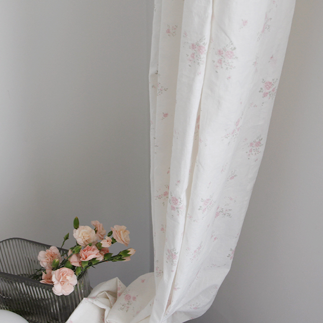 파스텔 꽃무늬 커튼-아이보리 아이방 맞춤제작 핀커튼 빈티지 워싱