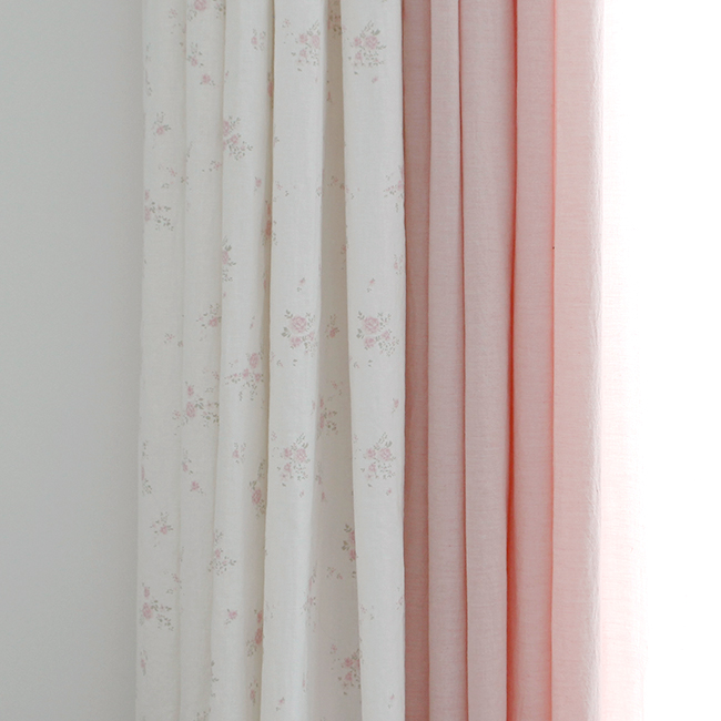 파스텔 꽃무늬 커튼-아이보리 아이방 맞춤제작 핀커튼 빈티지 워싱