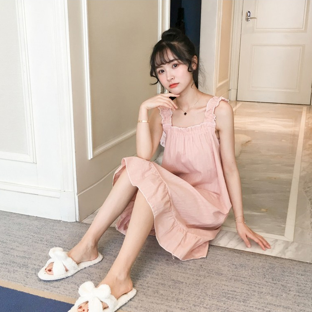 민소매 프릴 여름 원피스 잠옷 파자마 홈웨어 - 상세 이미지 2