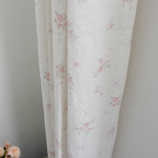 파스텔 꽃무늬 커튼-아이보리 아이방 맞춤제작 핀커튼 빈티지 워싱