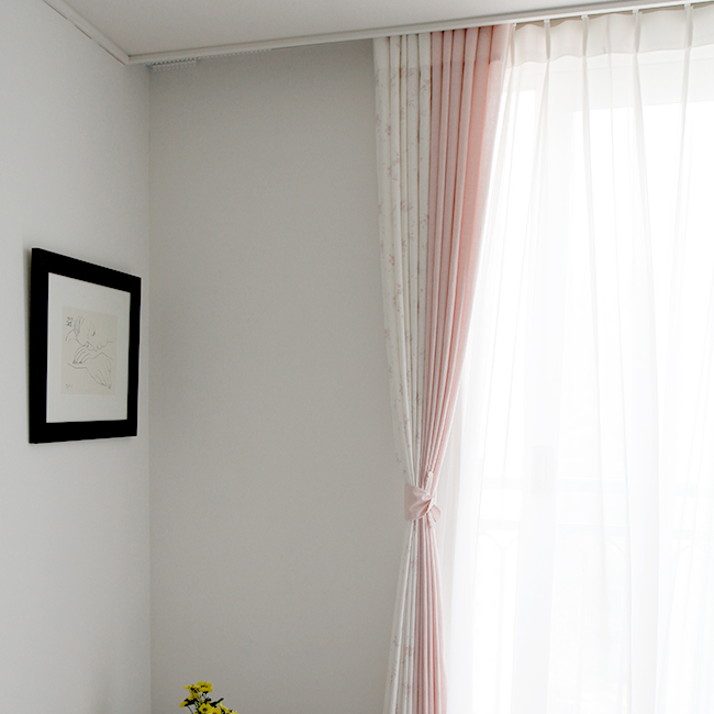 파스텔 꽃무늬 커튼-아이보리 아이방 맞춤제작 핀커튼 빈티지 워싱