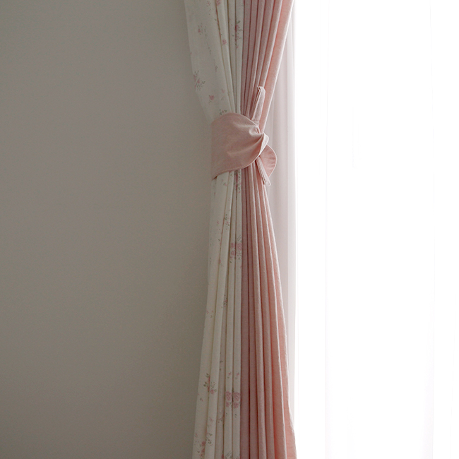 파스텔 꽃무늬 커튼-아이보리 아이방 맞춤제작 핀커튼 빈티지 워싱