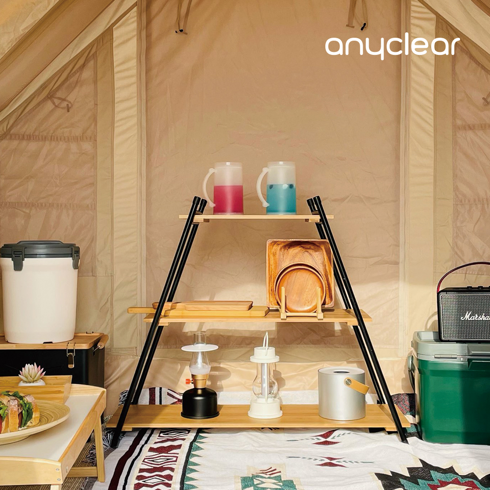 애니클리어 PDB-CP30 피라미드 3단 쉘프 우드 나무 선반 감성 캠핑 차박 수납 정리 신발장 주방다용도 수납거치대