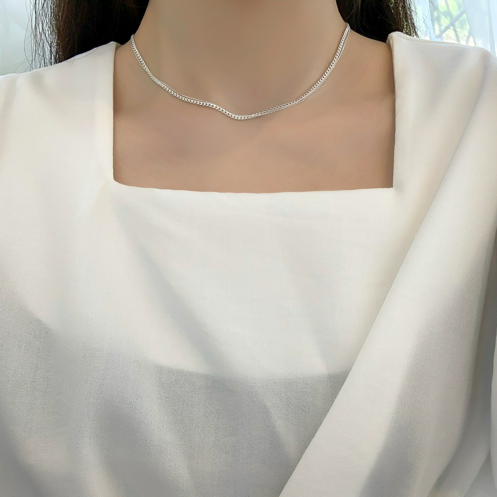 실버925 커브 체인 목걸이 볼드 레이어드 - 상세 이미지 4