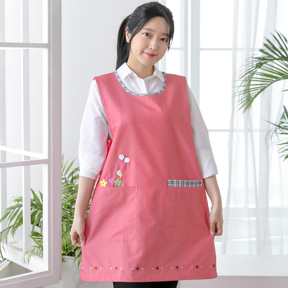 큰주머니 나비꽃 원피스앞치마 어린이집교사 앞치마 선생님 교회 빅사이즈 보육실습 요양원