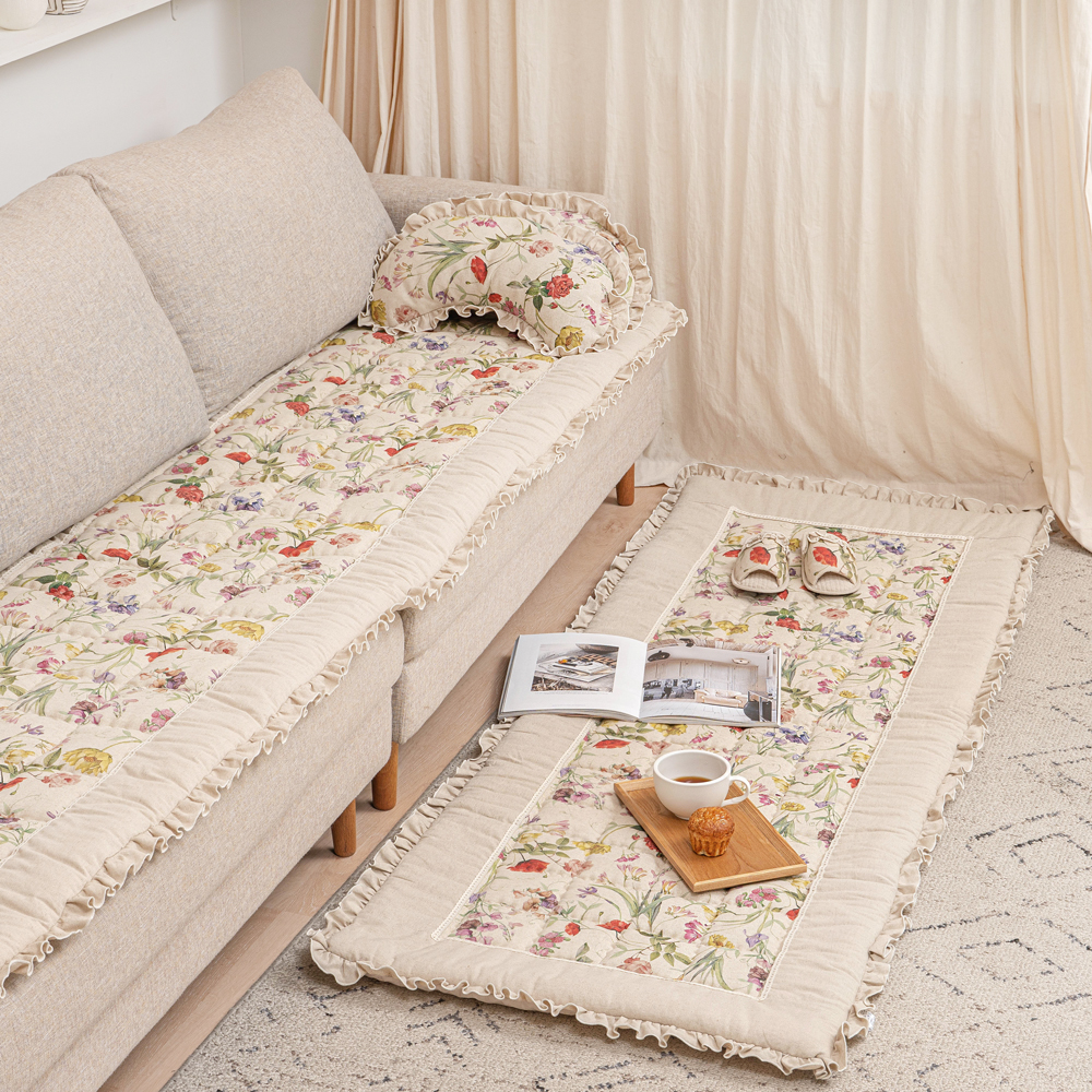 마벨로제 플라워 린넨 사계절 3인 쇼파패드 미끄럼방지 소파매트 깔개