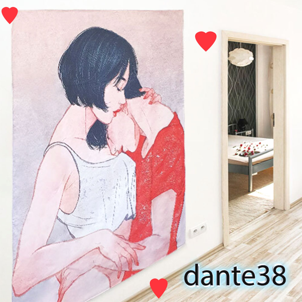 드로잉 창문 대형 패브릭 포스터 달달한 남녀간의 사랑 거실 실내 카페 분위기