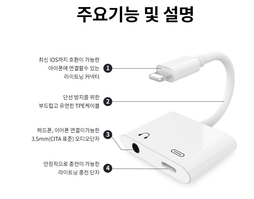 아이폰 이어폰 오디오 듀얼 젠더 006-1P 이미지 8