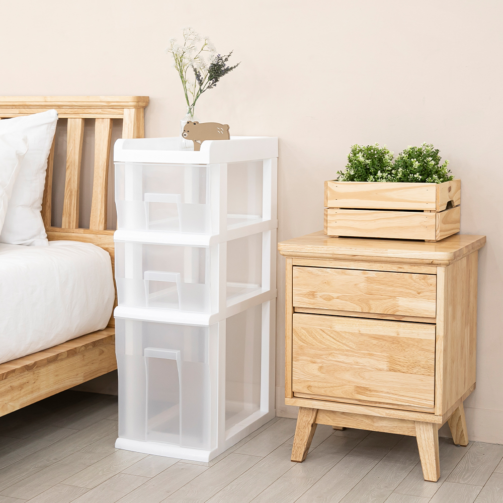 플라팜 틈새 좁은 플라스틱 서랍장 투명 슬림 수납장 소형 2단