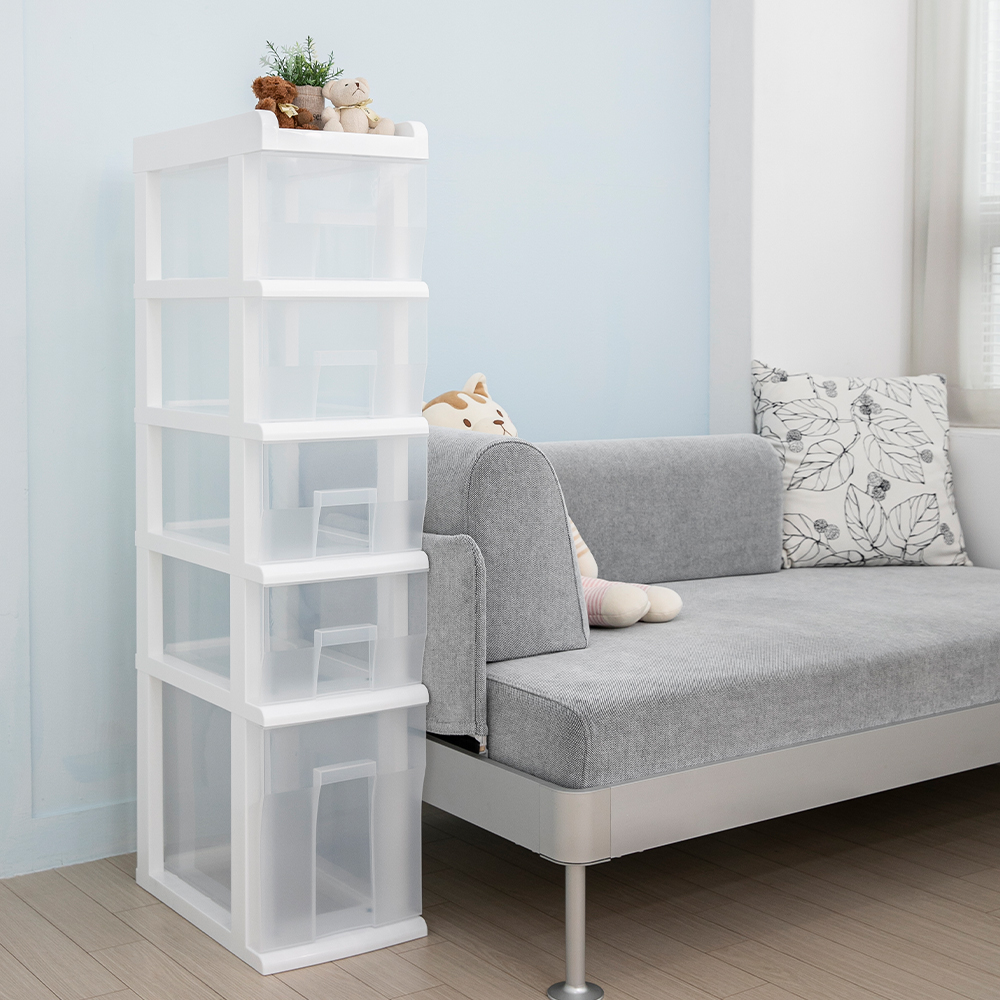 플라팜 틈새 좁은 플라스틱 서랍장 투명 슬림 수납장 소형 2단