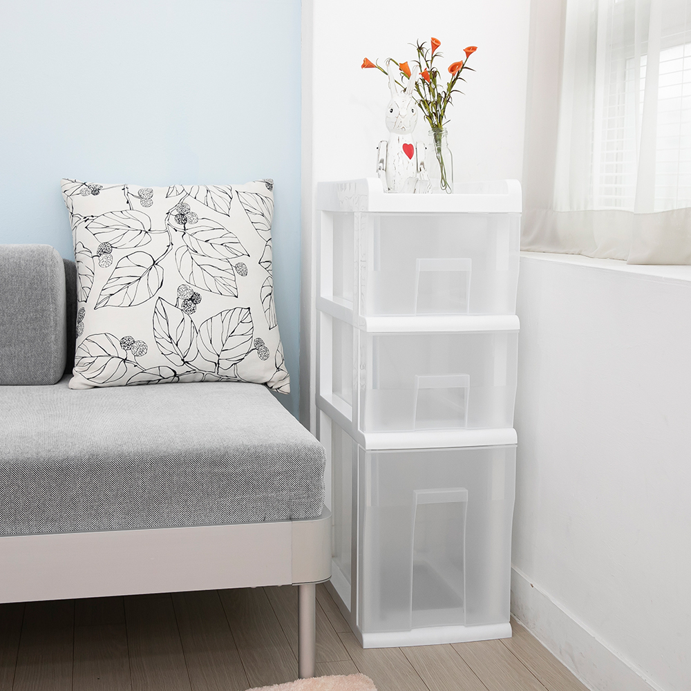 플라팜 틈새 좁은 플라스틱 서랍장 투명 슬림 수납장 소형 2단