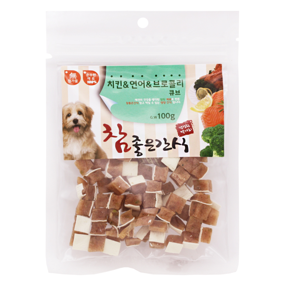 헬로도기 무첨가물 강아지야채간식 강아지당근 트릿 닭고기+연어+브로콜리, 100g, 1개