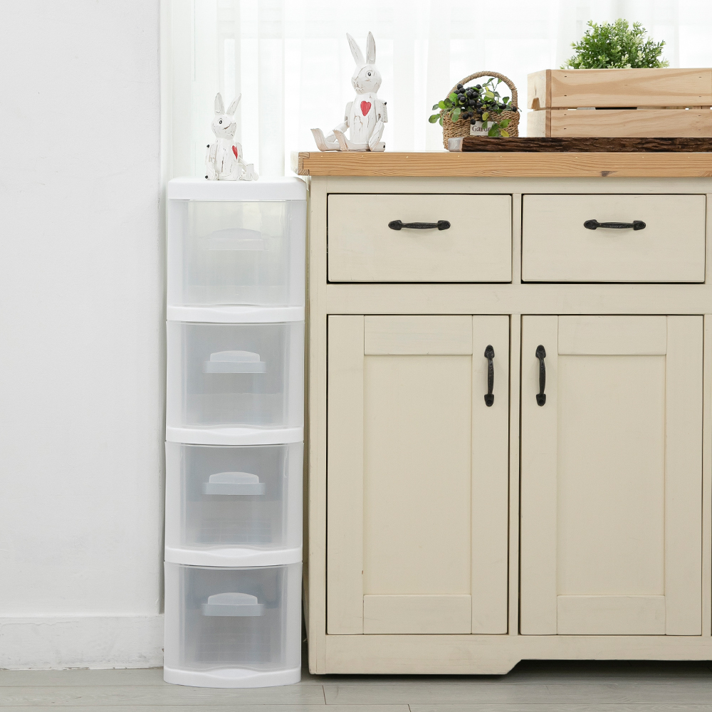 플라팜 틈새 좁은 플라스틱 서랍장 투명 슬림 수납장 소형 2단