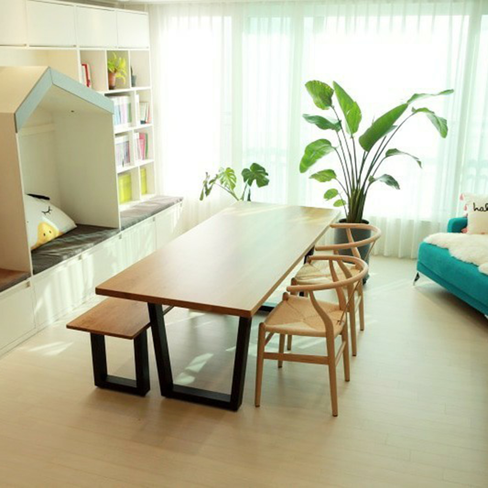 옐로우라이트 오크우드슬랩 오크 원목 식탁 다이닝 화이트오크 카페 테이블 맞춤제작 스타벅스식탁