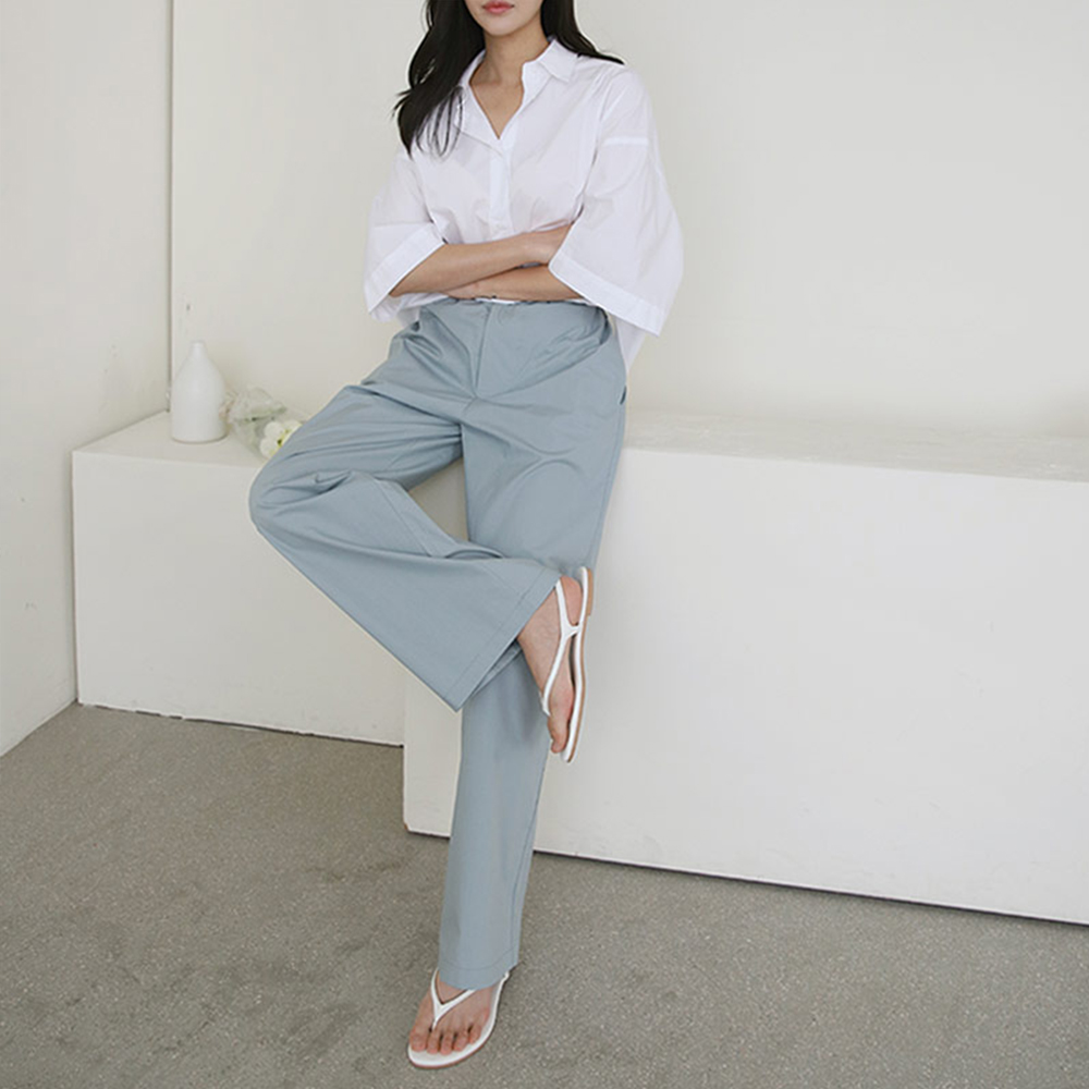 하이웨스트 코튼 바스락팬츠 항아리 밴딩 와이드팬츠 여자 여름바지 통바지 편한 우먼배기바지 - 상세 이미지 4