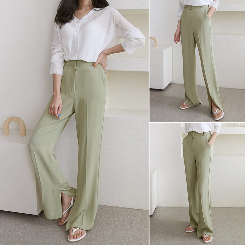 찰랑 옆트임 하이웨스트 여성와이드팬츠 슬릿 일자 와이드슬랙스 정장 롱 여자 슬랙스 통바지