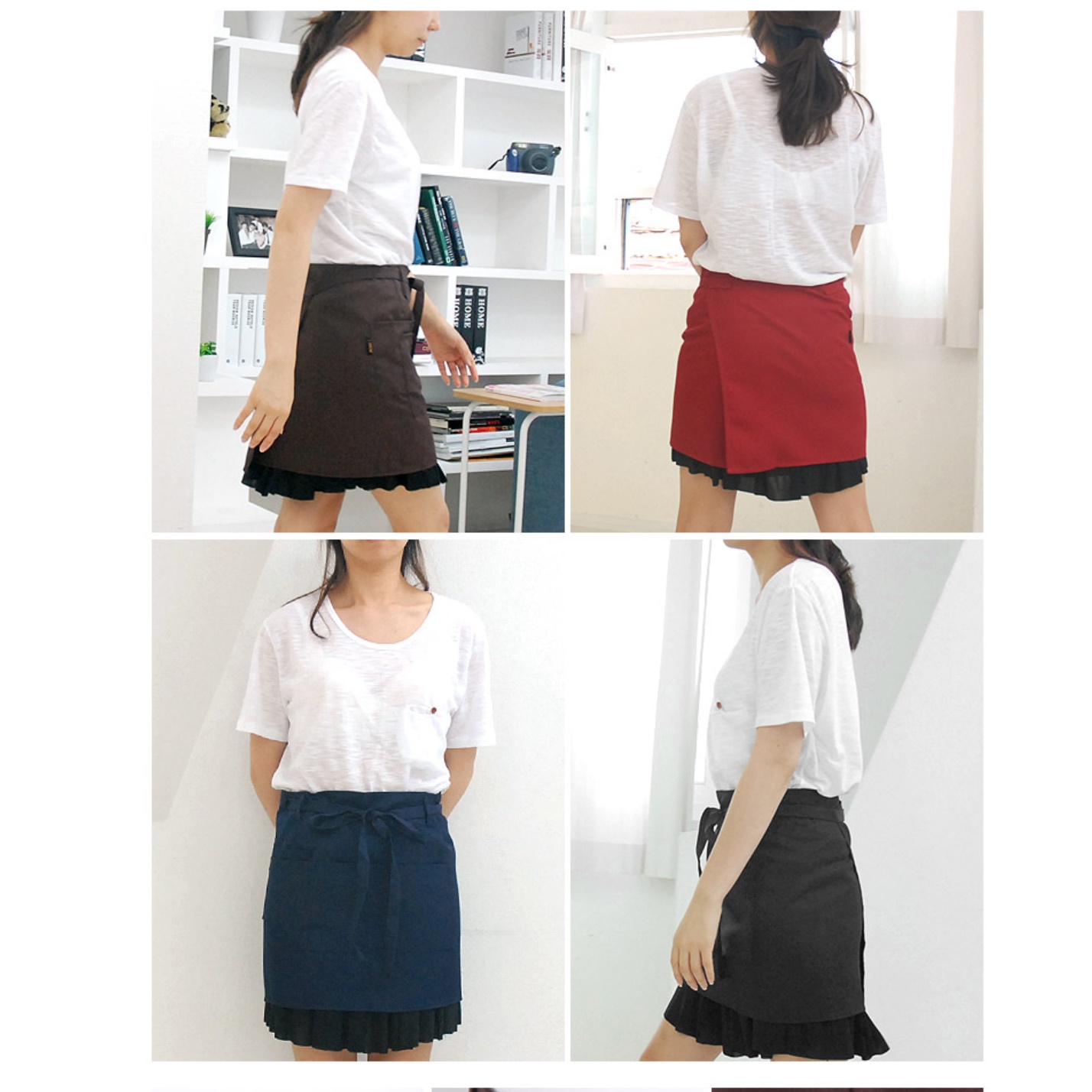 짧은앞치마 홀서빙 앞치마 무지 가벼운 미니앞치마 여름용 카페 바리스타 커피 애견 미용