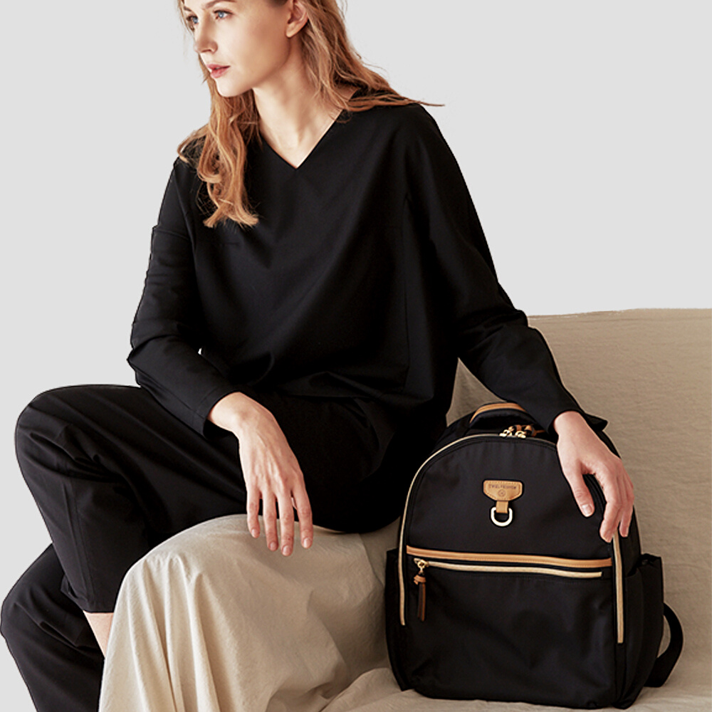 트웰브리틀 미디고 기저귀가방 백팩 출산 임신 선물, 블랙/탄