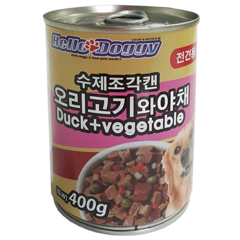 헬로도기 강아지캔 애견통조림 대용량 습식 간식 오리고기야채, 400g, 1개 - 상품 이미지