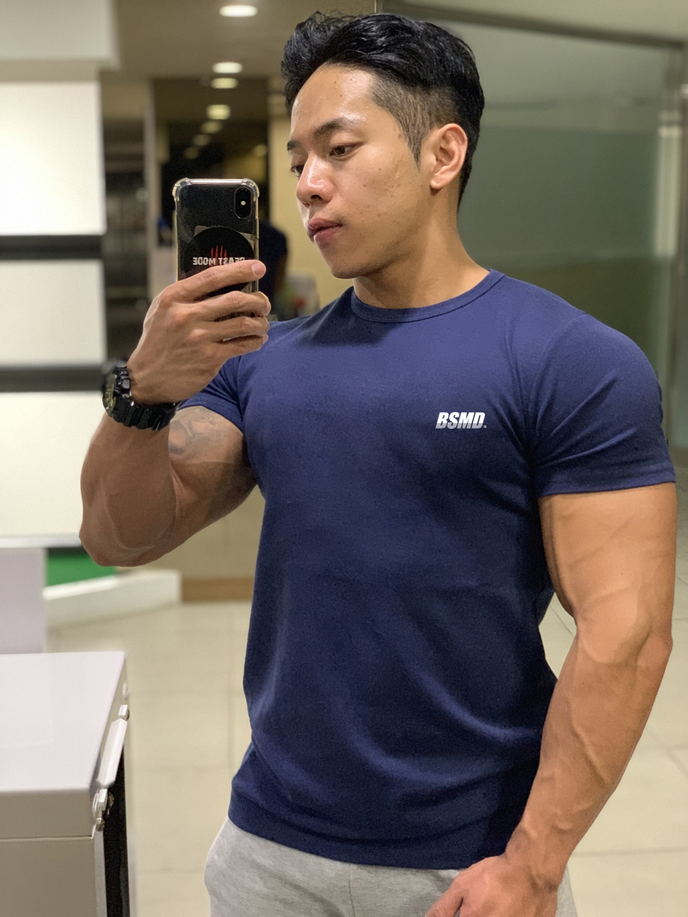 비스트모드 심플로고 머슬핏 반팔 티셔츠 헬스 짐웨어 BSMD - 상세 이미지 4