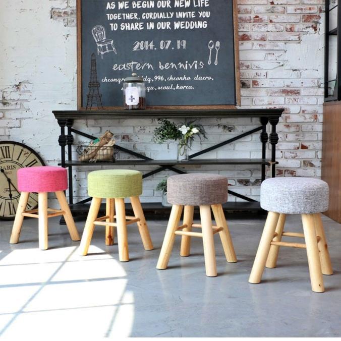 패브릭 우드스툴 원목스툴의자 화장대 보조 둥근 스튤 빈티지 미니 낮은 원형 통나무스툴