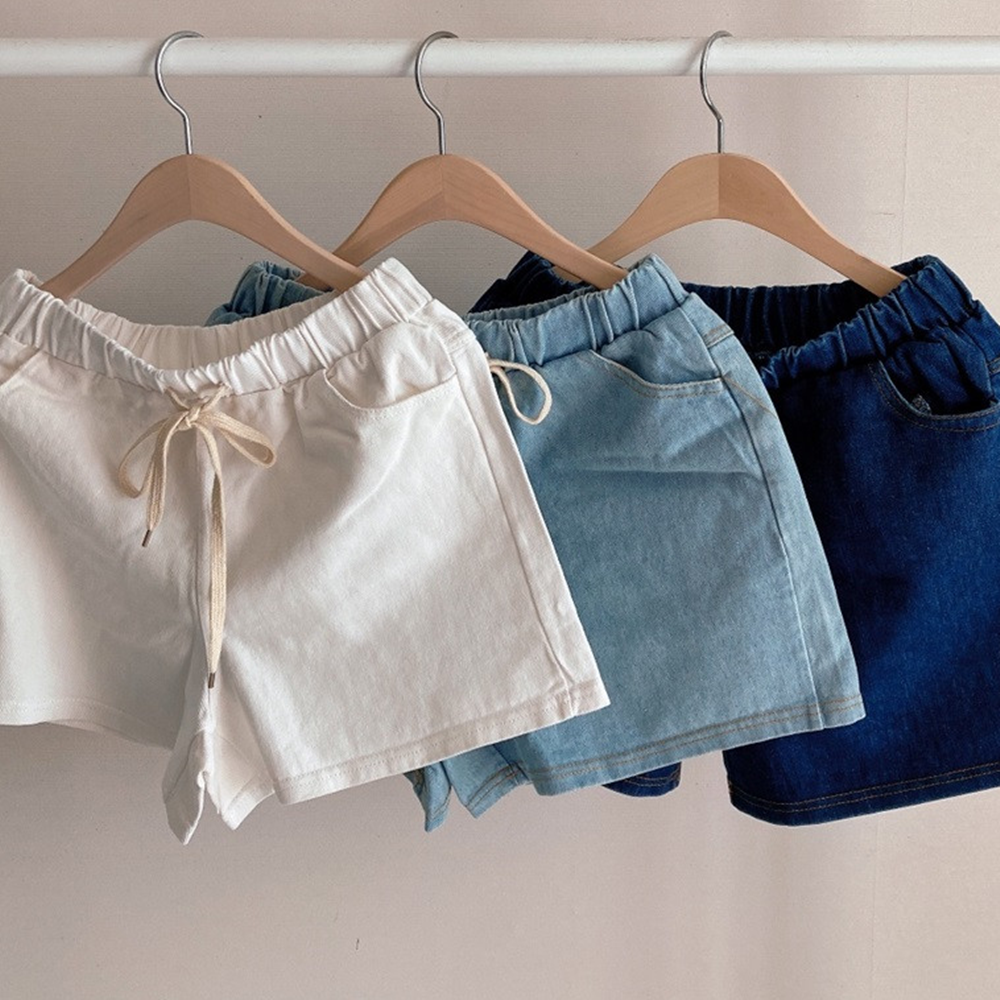여성 반바지 밴드 고무줄밴딩 여자 4부 청반바지 면 하얀 흰 흰색 데님 진청 여름